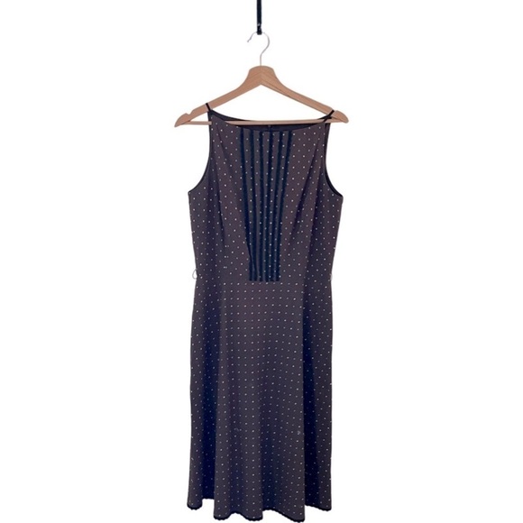 Helen Wang | 100% Silk Dress Polka Dot Brown Sz8 Lace Sleeveless - Picture 2 of 9